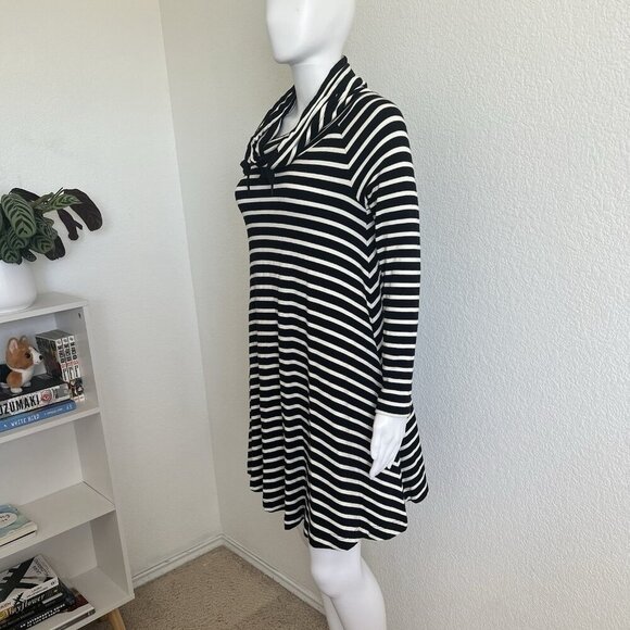 Lou & Grey XXS Striped  Drawstring Cowl Neck Athleisure Long Sleeve Dress - Picture 3 of 7